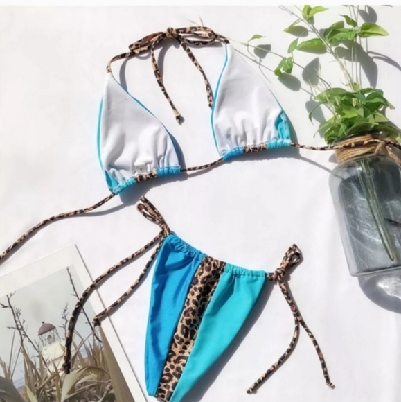 New Sexy Slide Triangle Brazilian Bikini Set Swimsuit Size L - Picture 4 of 6